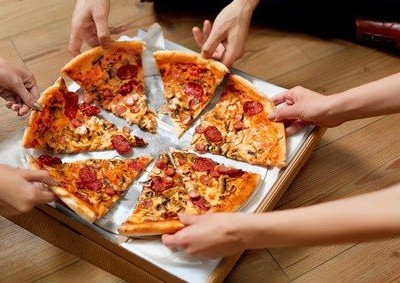 sharing pizza