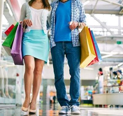 Woman and man in shopping mall